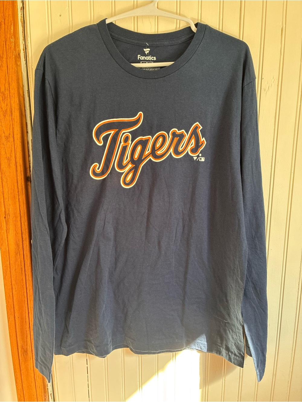 Fanatics Navy Long Sleeve Tigers Script Tee with Orange & White Accent